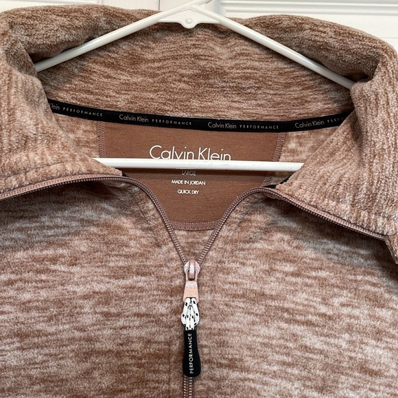 Women’s Calvin Klein Performance fleece Brown heather Quick dry full zip pockets - Picture 3 of 9